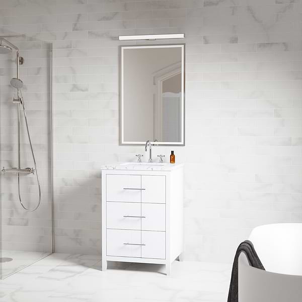 Iconic White and Silver 24" Single Vanity with Carrara Marble Top