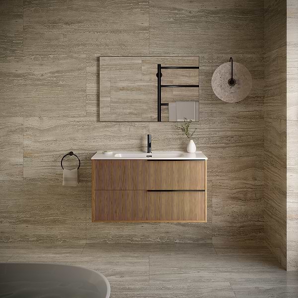 Kora Art Faux Fluted 40" Single Vanity with Black Handles without Top