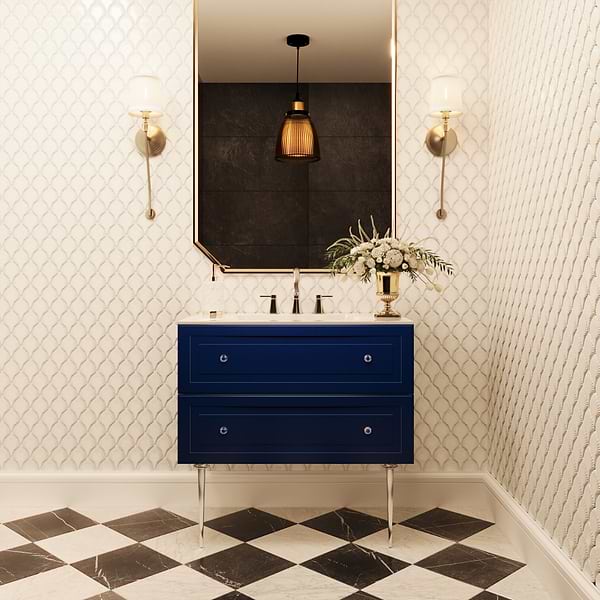 Alma Blue 36" Vanity with Chrome Legs & Knobs with Integrated White Solid Surface Top