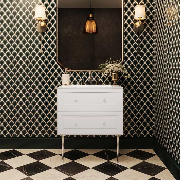 Alma White 30" Vanity with Chrome Legs & Knobs with Integrated White Solid Surface Top