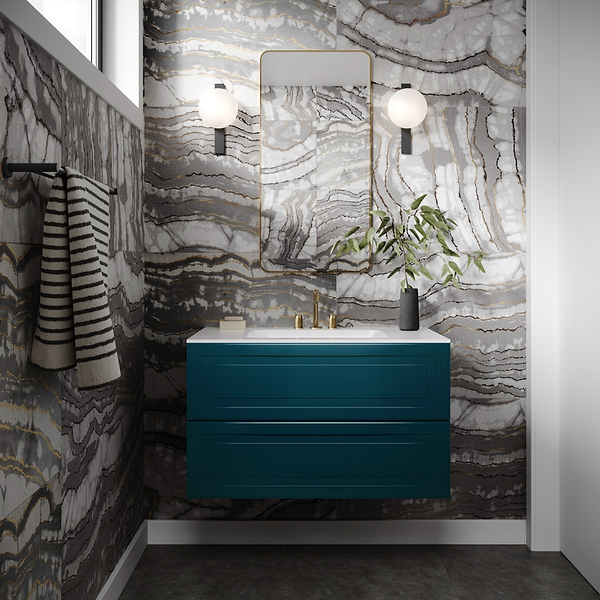Alma Turquoise 36" Vanity with Integrated White Solid Surface Top