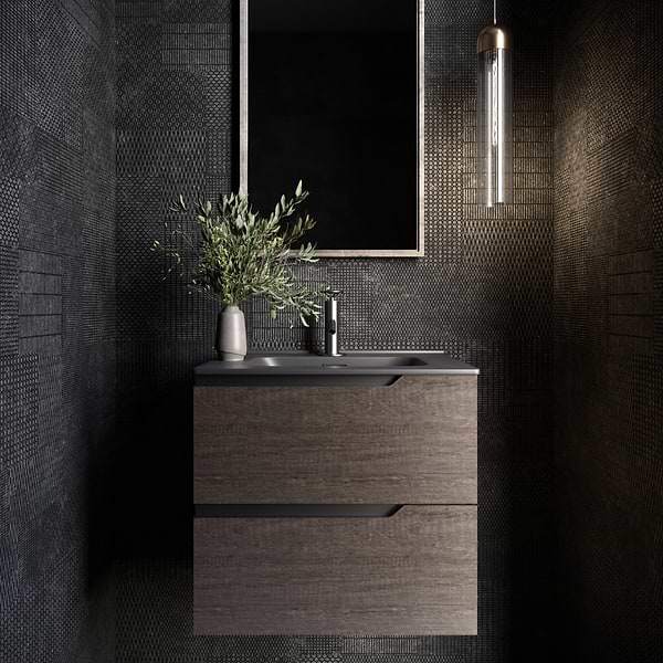 Duo Weathered Oak 24" Single Vanity with Integrated Black Ceramic Top