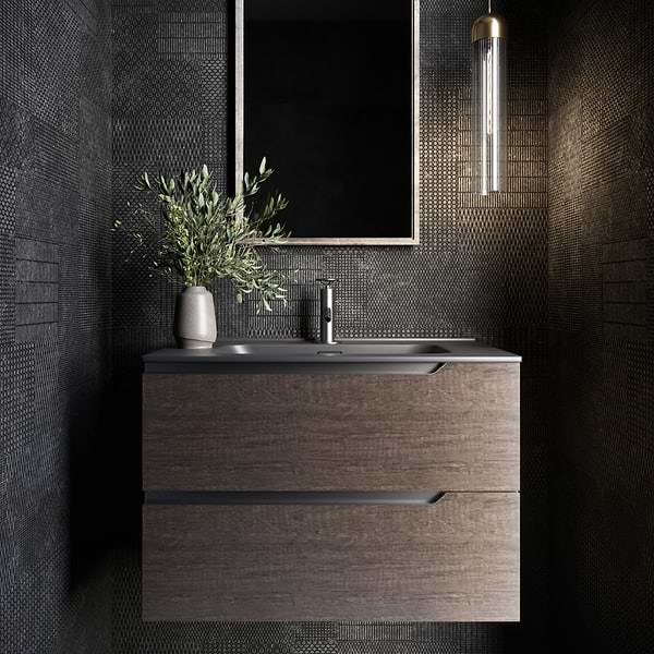 Duo Weathered Oak 32" Single Vanity with Integrated Black Ceramic Top