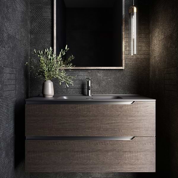 Duo Weathered Oak 40" Single Vanity with Integrated Black Ceramic Top