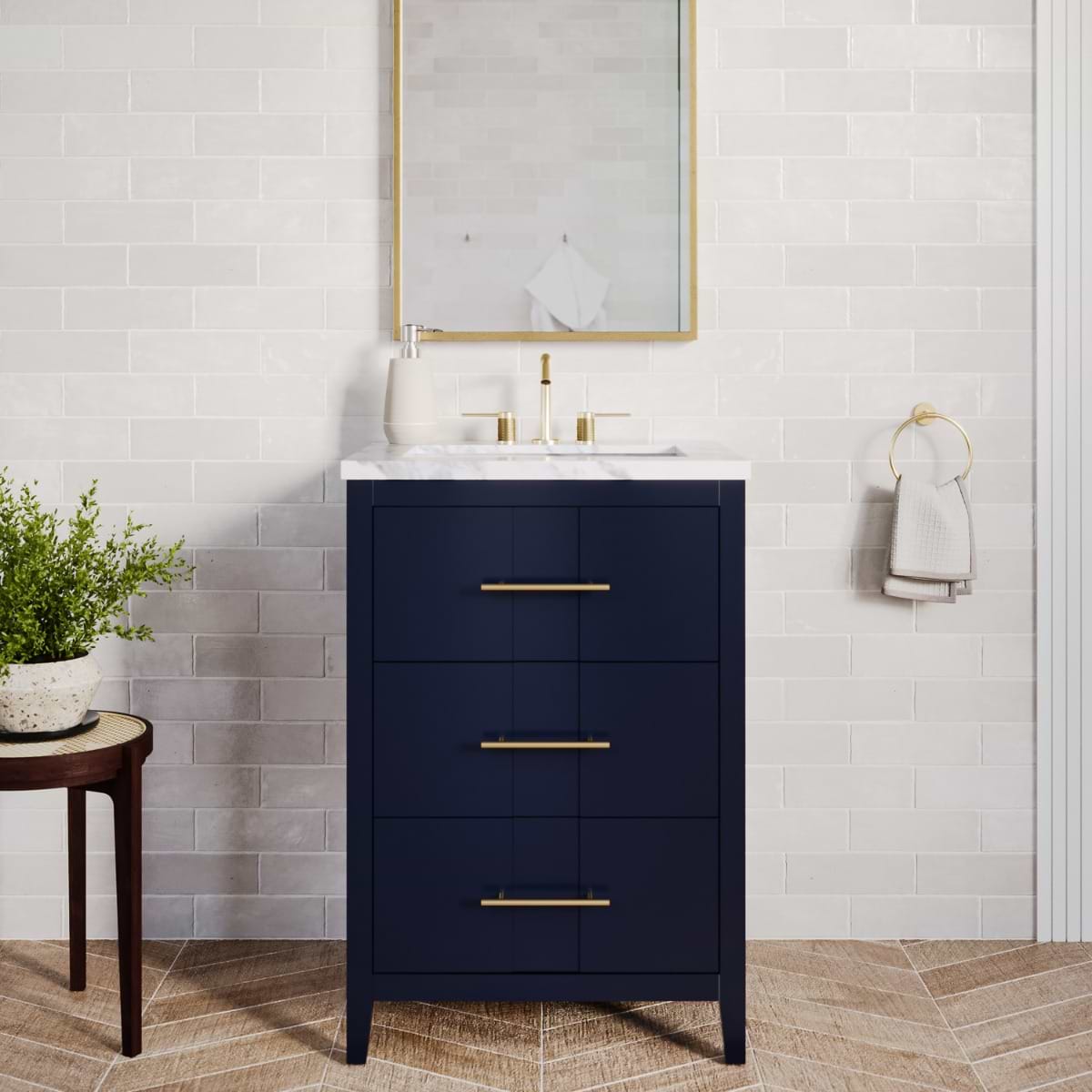 Iconic Navy and Gold 24" Single Vanity with Carrara Marble Top; in Navy Blue; in Style Ideas Classic, Contemporary