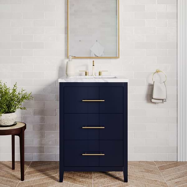 Iconic Navy and Gold 24" Single Vanity with Carrara Marble Top; in Navy Blue; in Style Ideas Classic, Contemporary