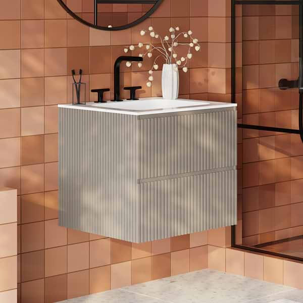 Linear Taupe 24" Single Vanity with Integrated White Solid Surface Top