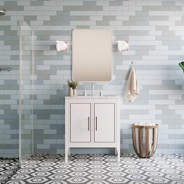 Province White and Silver 30" Single Vanity with Carrara Marble Top; in White & Silver; in Style Ideas Classic, Contemporary