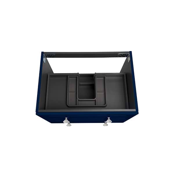Alma Blue 30" Vanity with Chrome Legs & Knobs with Integrated White Solid Surface Top