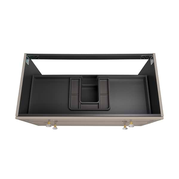 Alma Taupe 42" Vanity with Gold Legs & Knobs with Integrated White Solid Surface Top
