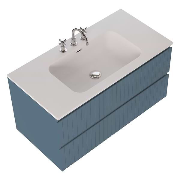 Adeline Denim Blue 42" Single Vanity with Integrated Solid Surface Top