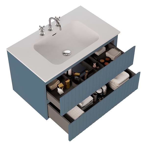 Adeline Denim Blue 36" Single Vanity with Integrated Solid Surface Top