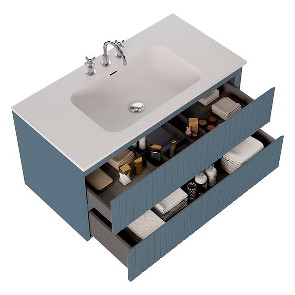 Adeline Denim Blue 42" Single Vanity with Integrated Solid Surface Top