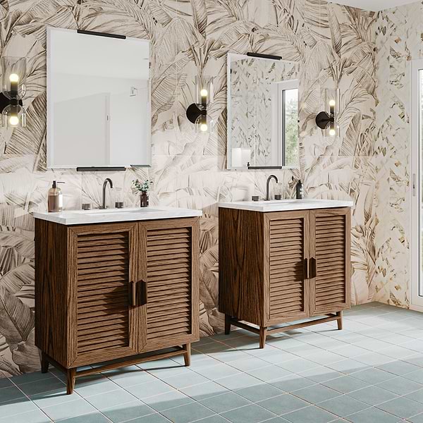 Close Out - Lowell Dark Walnut 30" Single Vanity without Top; in Style Ideas Craftsman, Farmhouse, Traditional, Transitional