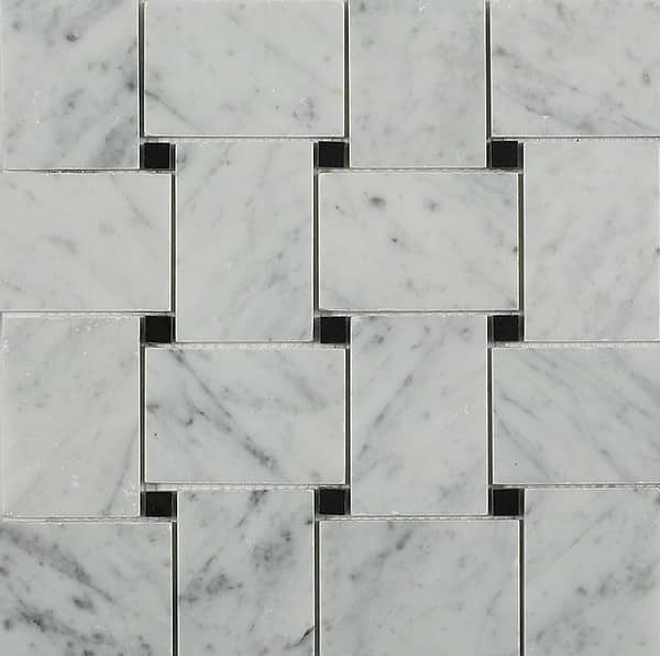 Wideweave White Carrara with Black Dot; in White w/Gray Carrara + Black Marble; for Backsplash, Bathroom Floor, Bathroom Wall, Commercial Floor, Floor Tile, Kitchen Floor, Kitchen Wall, Outdoor Wall, Shower Floor, Shower Wall, Wall Tile; in Style Ideas Art Deco, Classic, Traditional