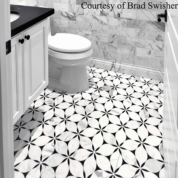 Ethereal Nero Marquina & Calacatta Polished Marble Tile- Black & White Floral
