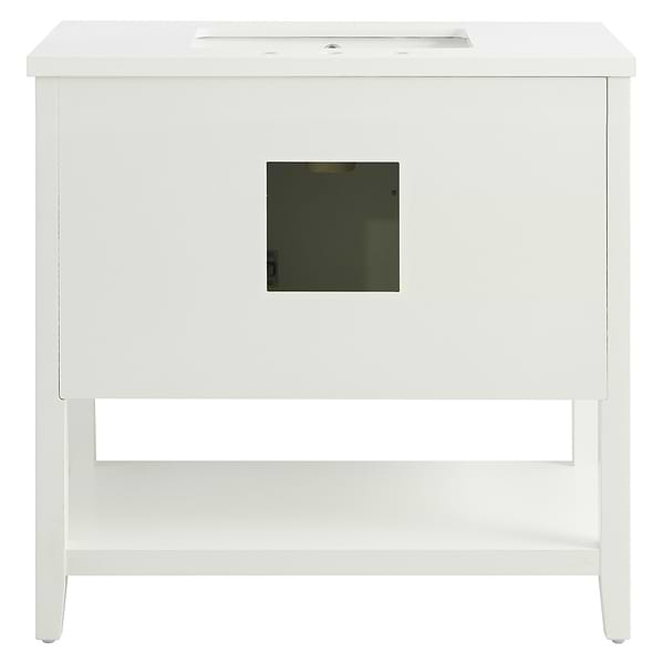 KIT - Sheraton 36" White Vanity with Pure White Quartz Top and Ceramic Basin