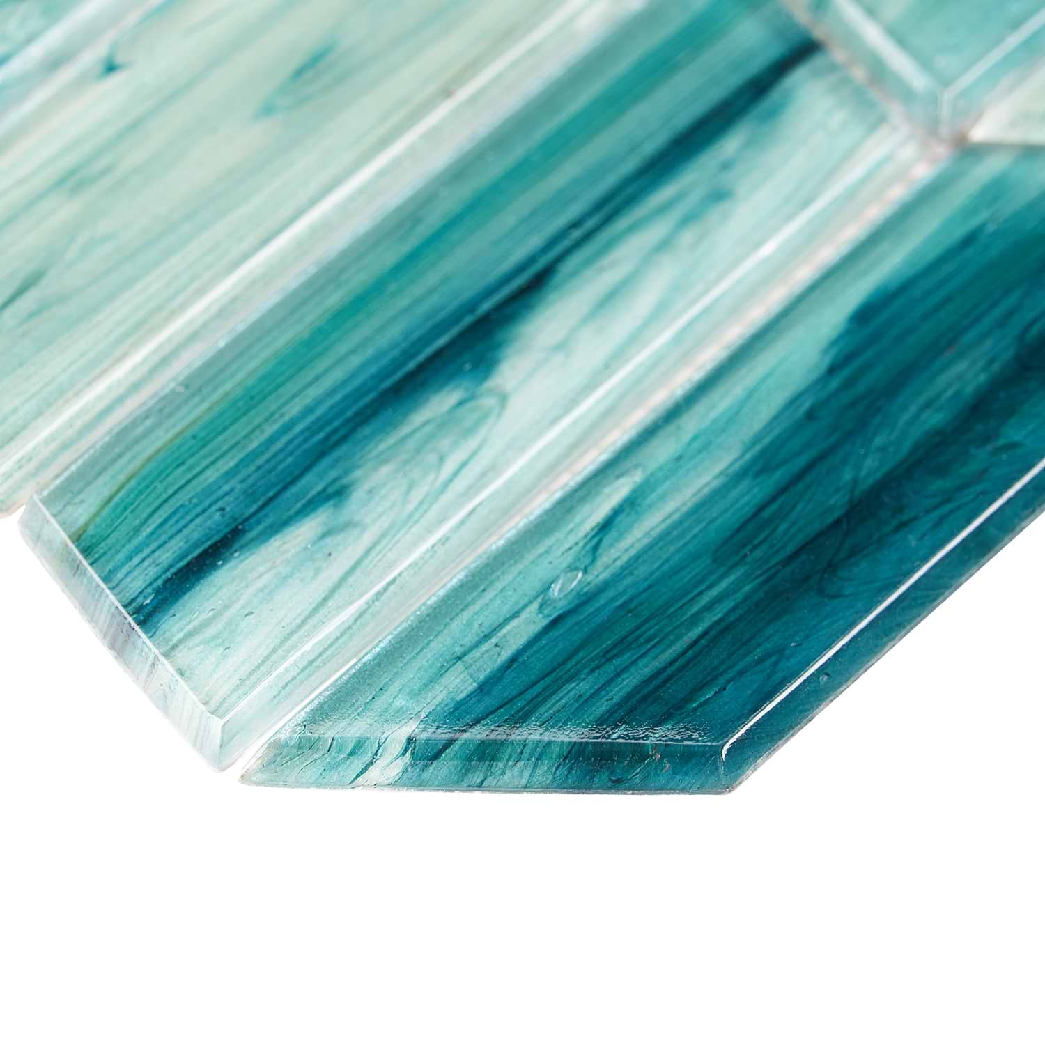 Shop Close Out - Brook Chevron Teal Green 2x7 Polished Glass