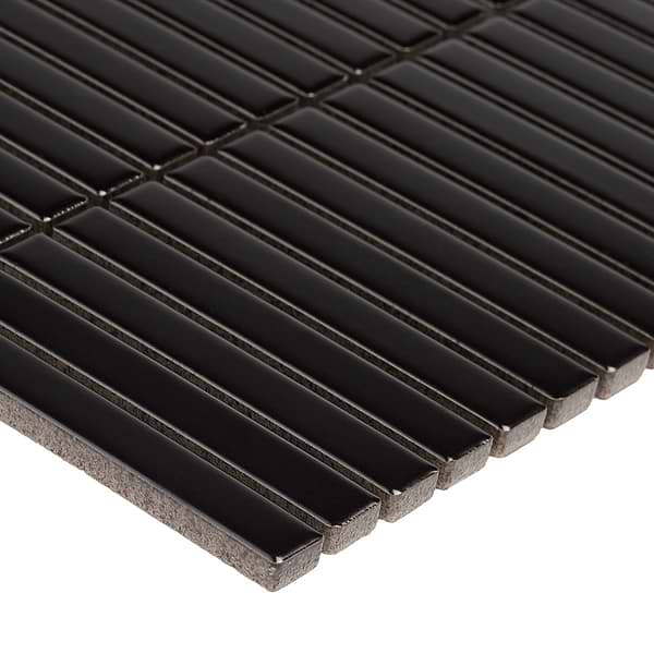 Motek Black 1x4" Tri-Stacked Matte Porcelain Mosaic Tile