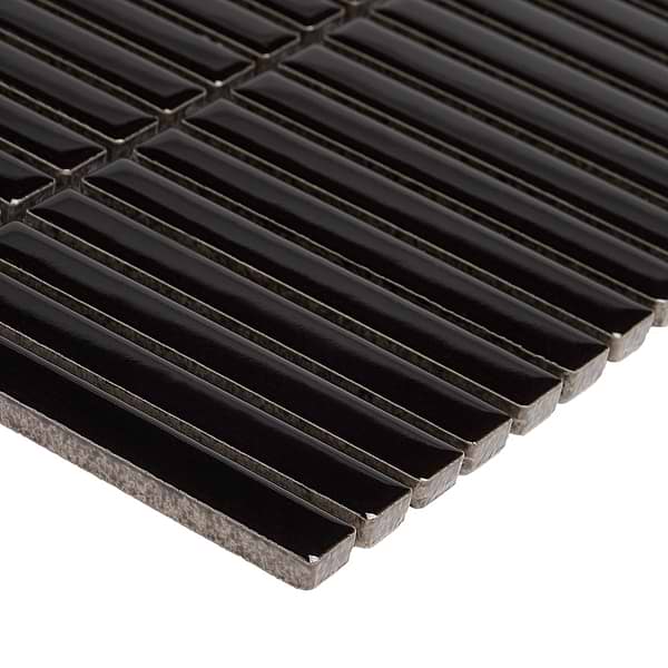 Motek Black 1x4" Tri-Stacked Glossy Porcelain Mosaic Tile