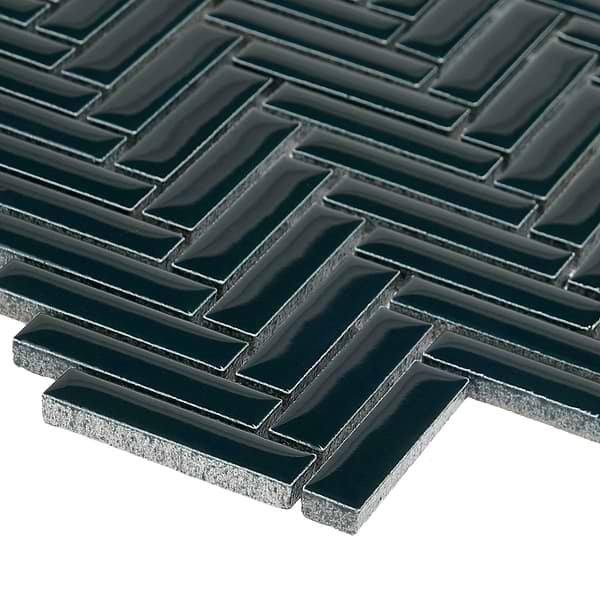 Motek Emerald Green 1x2" Herringbone Glossy Porcelain Mosaic Tile