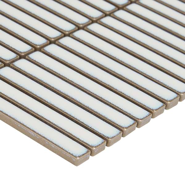 Motek Snow White 1x4" Tri-Stacked Glossy Porcelain Mosaic Tile