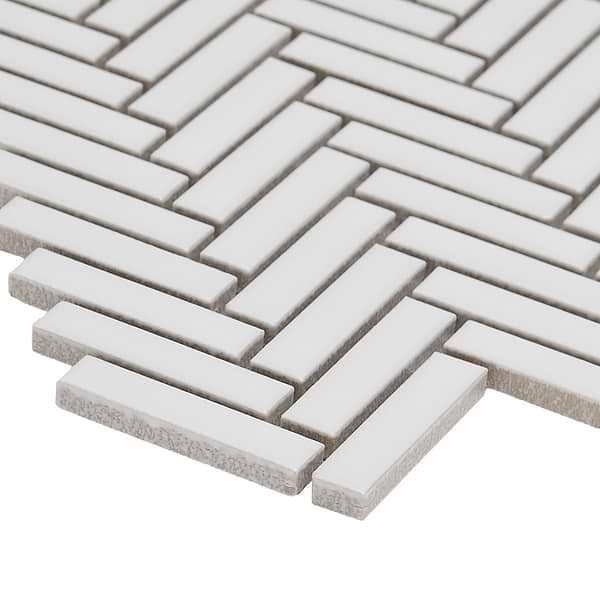 Motek White 1x2" Herringbone Matte Porcelain Mosaic Tile