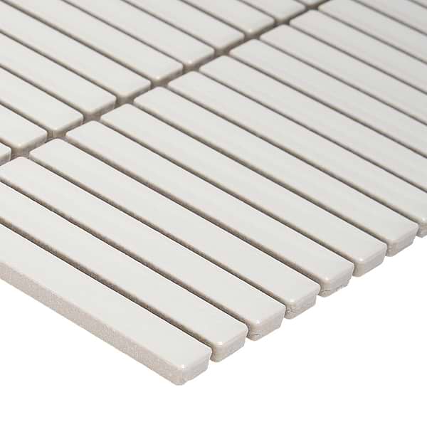 Motek White 1x4" Tri-Stacked Glossy Porcelain Mosaic Tile