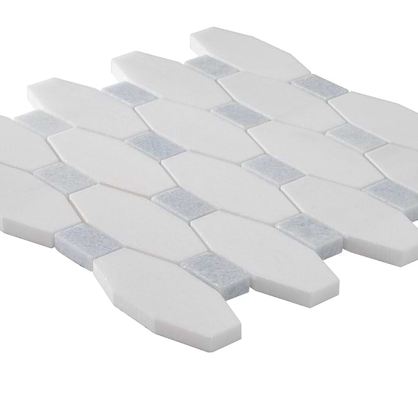 Long Octagon Pattern White Thassos & Blue Celeste Dot Polished Marble