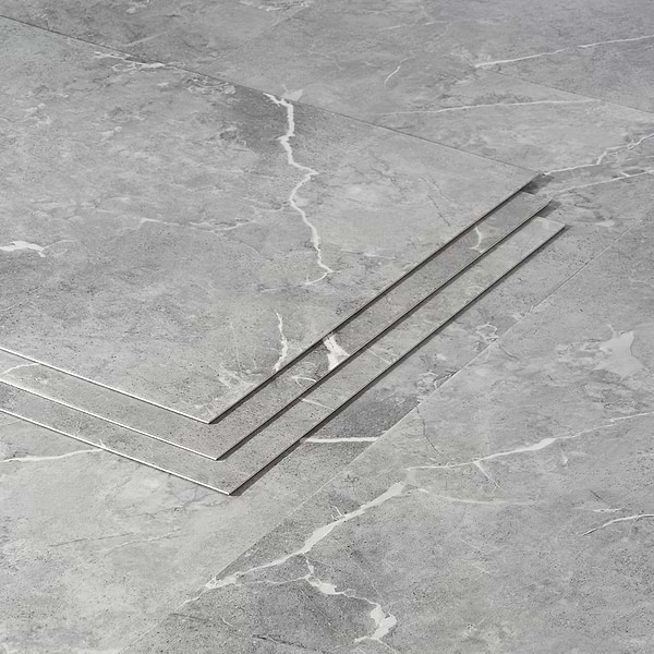 Minetta Chauny Marble Medium Gray 18x36 - 2.5mm/28mil Wear Layer - Glue Down; in Medium Gray Luxury Vinyl; for Bathroom Floor, Commercial Floor, Floor Tile, Kitchen Floor; in Style Ideas Modern, Traditional