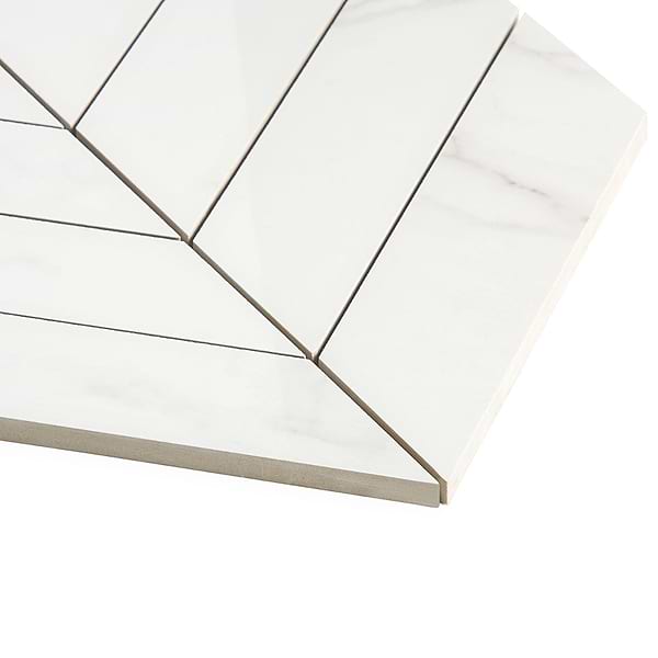 Lithe Statuario Venato 2x8 Chevron Polished Porcelain