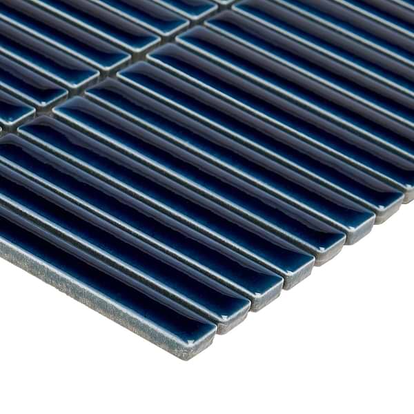 Motek Royal Blue 1x4" Tri-Stacked Crackled Glossy Porcelain Mosaic Tile