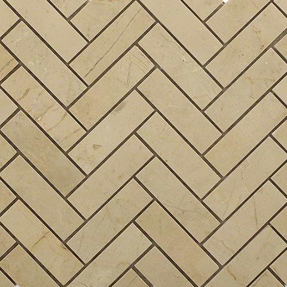 Crema Marfil 1x3 Herringbone; in Cream Crema Marfil; for Backsplash, Bathroom Floor, Bathroom Wall, Commercial Floor, Floor Tile, Kitchen Floor, Kitchen Wall, Outdoor Wall, Shower Floor, Shower Wall, Wall Tile; in Style Ideas Classic, Cottage, Farmhouse, Traditional