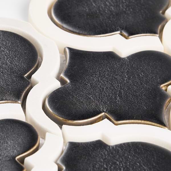 Baroque Glass Lantern Gun Metal with Asian Statuary Lines Mixed Finish Marble + Glass