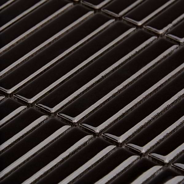 Motek Black 1x4" Tri-Stacked Glossy Porcelain Mosaic Tile