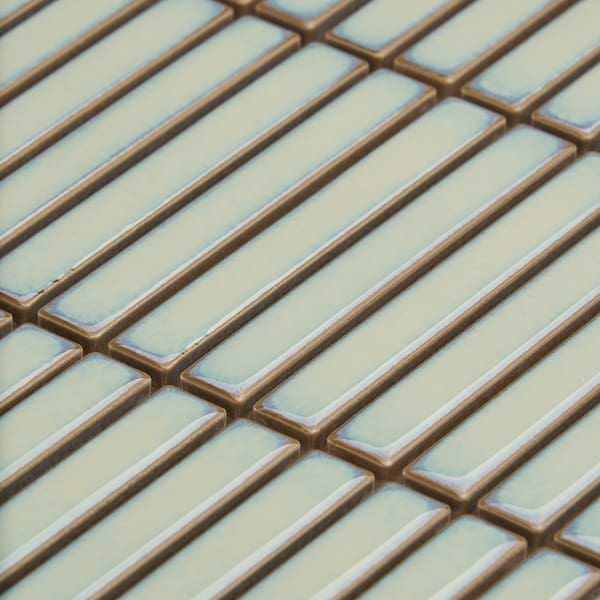 Motek Mint Green 1x4" Tri-Stacked Glossy Porcelain Mosaic Tile