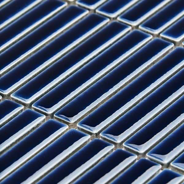 Motek Royal Blue 1x4" Tri-Stacked Crackled Glossy Porcelain Mosaic Tile