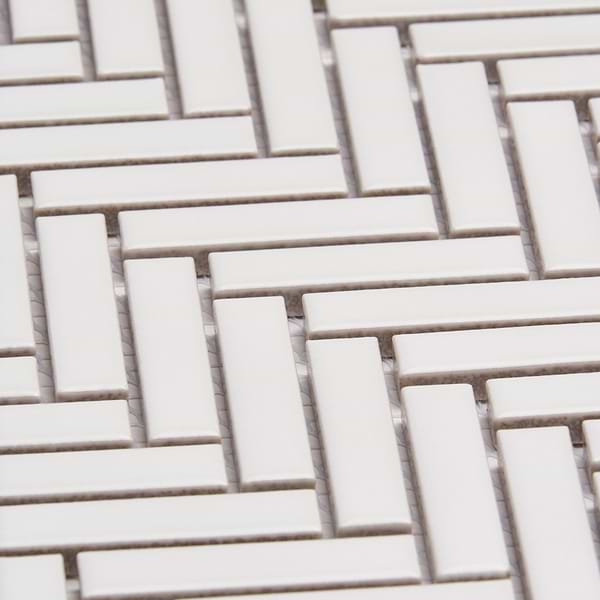 Motek White 1x2" Herringbone Matte Porcelain Mosaic Tile