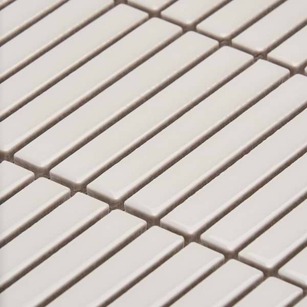 Motek White 1x4" Tri-Stacked Glossy Porcelain Mosaic Tile