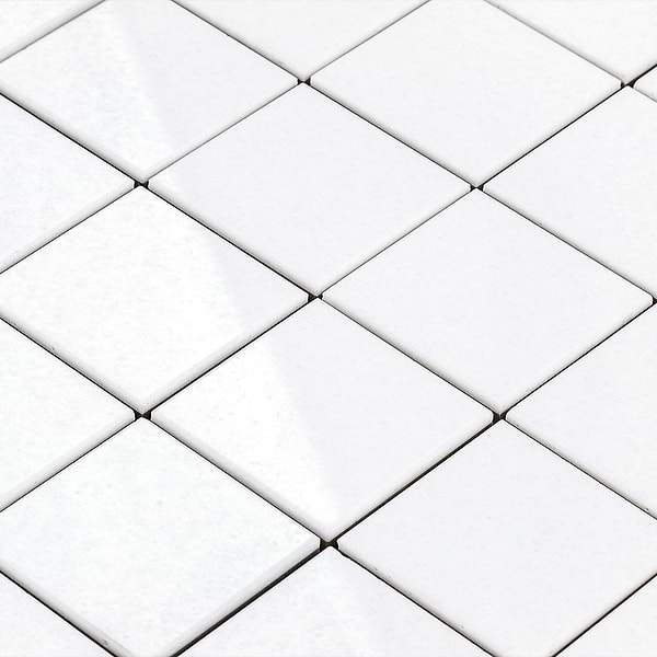 Simple White Squares Crystallized Thassos Tile