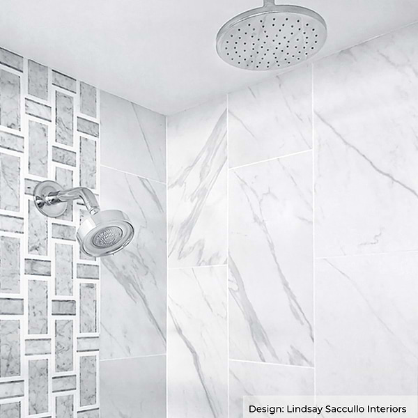 Interlace White Carrara- Temple Gray & Thassos Polished Marble