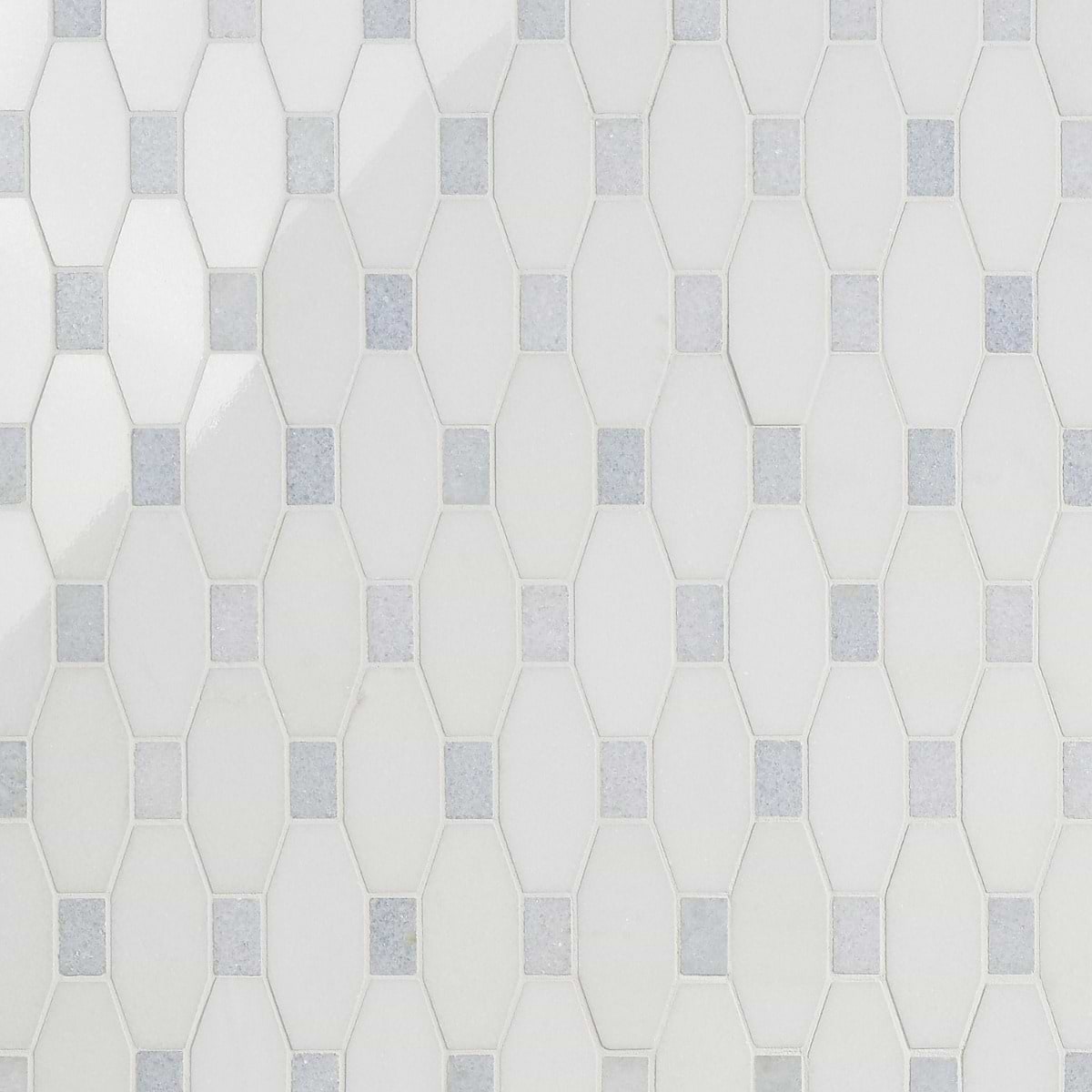 Long Octagon Pattern White Thassos & Blue Celeste Dot 