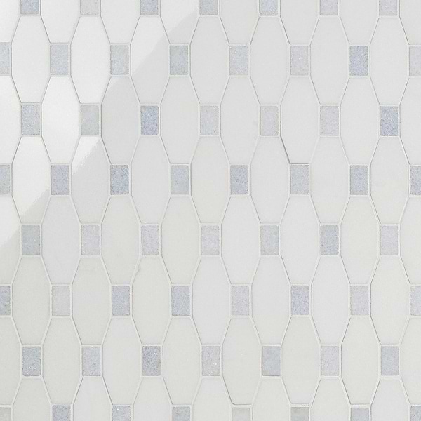 Long Octagon Pattern White Thassos & Blue Celeste Dot Polished Marble
