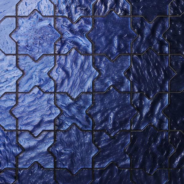 Kismet Blue 4" Star Cross Polished Glass Mosaic Tile