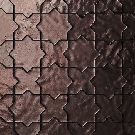 Kismet Bronze 4" Star Cross Polished Glass Mosaic Tile