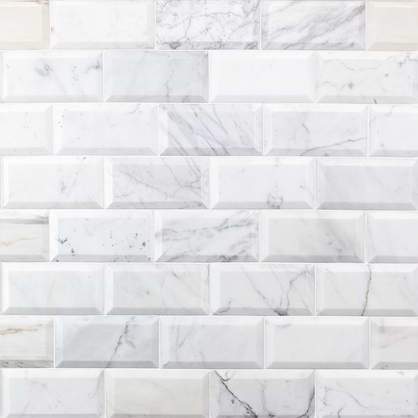 Calacatta 3x6 Beveled; in White w/ Gray & Gold Veins Calacatta; for Backsplash, Bathroom Wall, Kitchen Wall, Outdoor Wall, Shower Floor, Shower Wall, Wall Tile; in Style Ideas Art Deco, Classic, Contemporary, Craftsman, Industrial, Modern, Traditional, Transitional