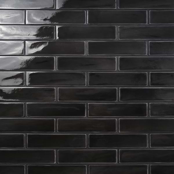 Stacy Garcia Artblock Nero Black 4x16 Glossy Porcelain Tile