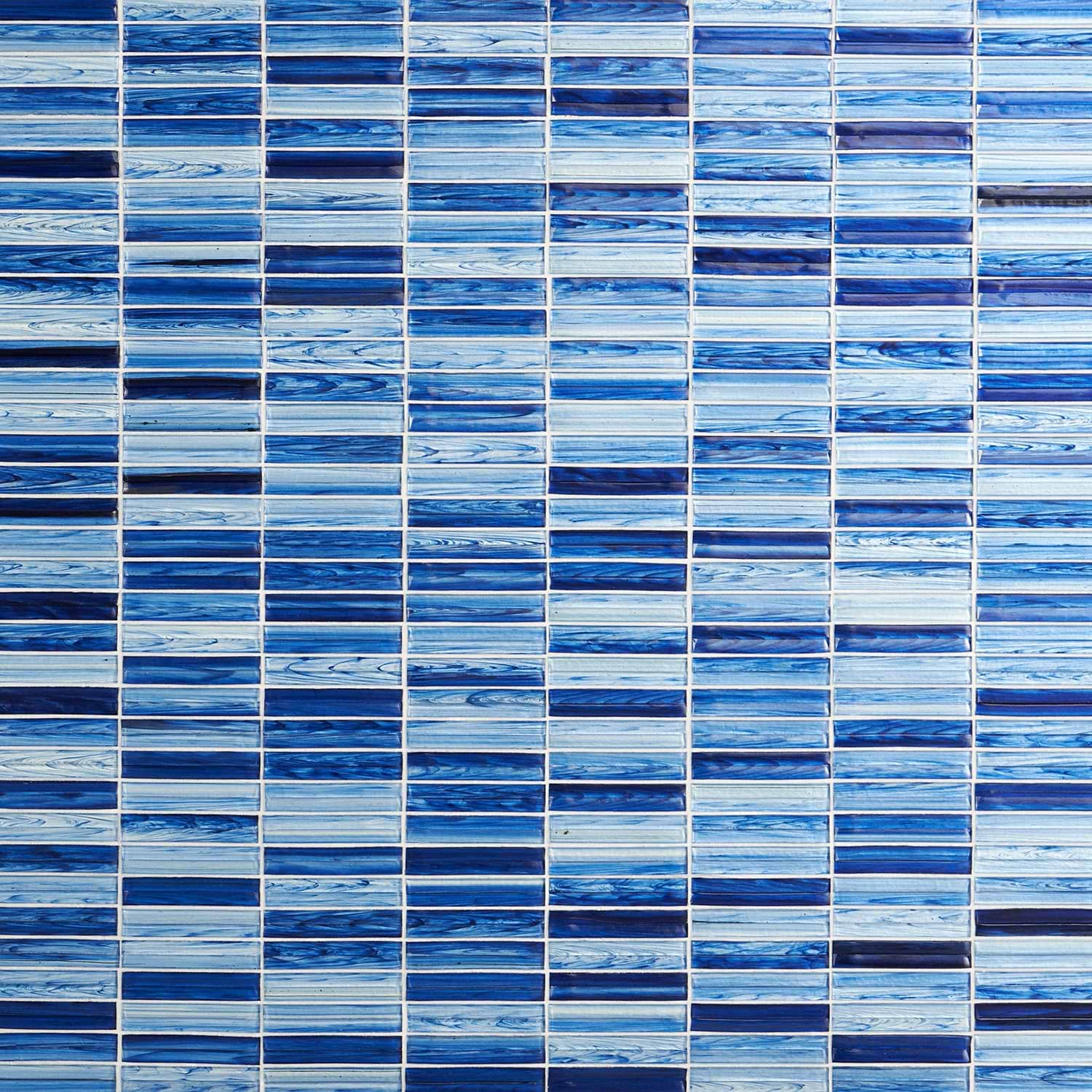 Shop Close Out - Brook Stacked Azur Blue 1x5 Polished Glass Mosaic