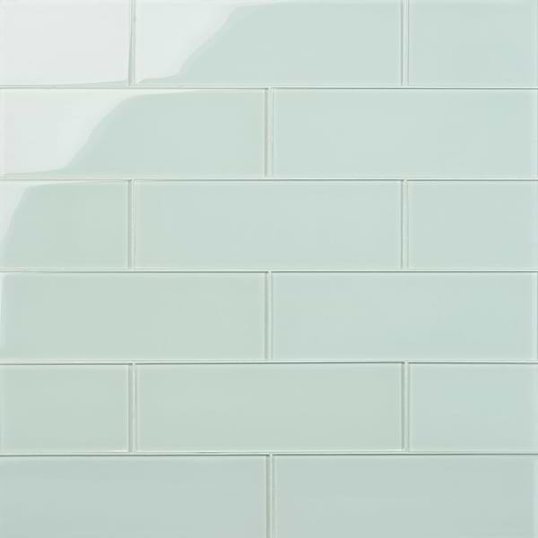 Crystal Seafoam Green 4x12 Polished; in Seafoam Green Glass; for Backsplash, Bathroom Wall, Kitchen Wall, Outdoor Wall, Pool Tile, Shower Wall, Wall Tile; in Style Ideas Beach, Classic, Farmhouse, Industrial, Transitional