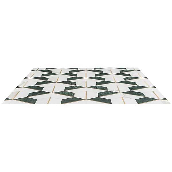 Carraway Verde Polished Marble and Brass Mosaic Tile